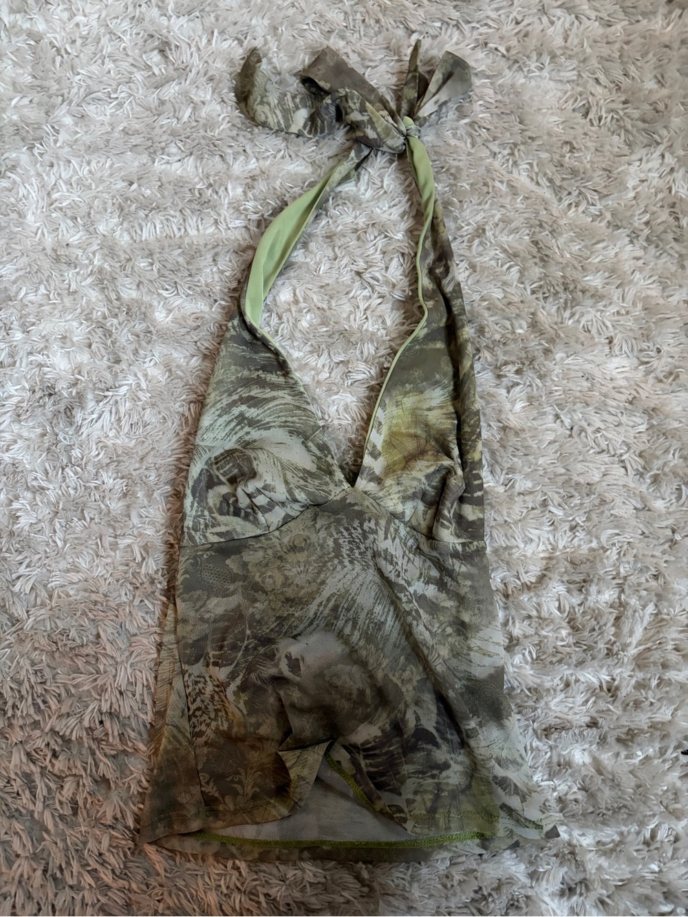 Urban Outfitters Olive Green Printed Halter Scarf Top